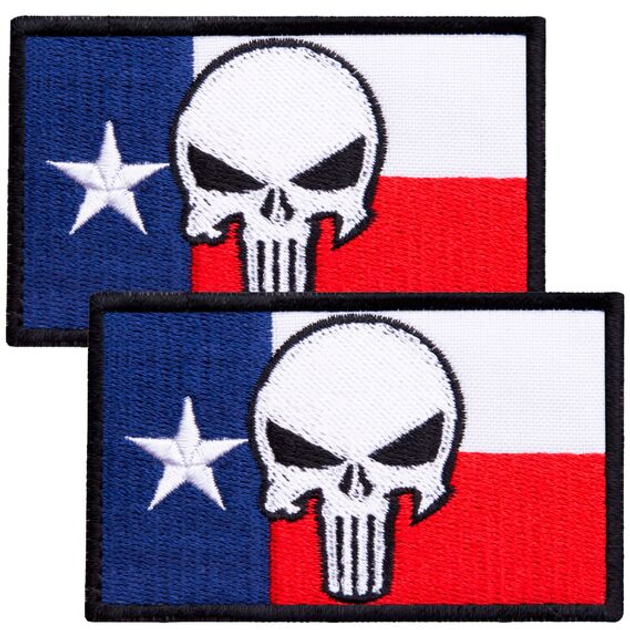 Набір шевронів 2 шт з липучкою прапор штату США Техас з Черепом Карателя, вишитий патч нашивка 5х8 см - зображення 1