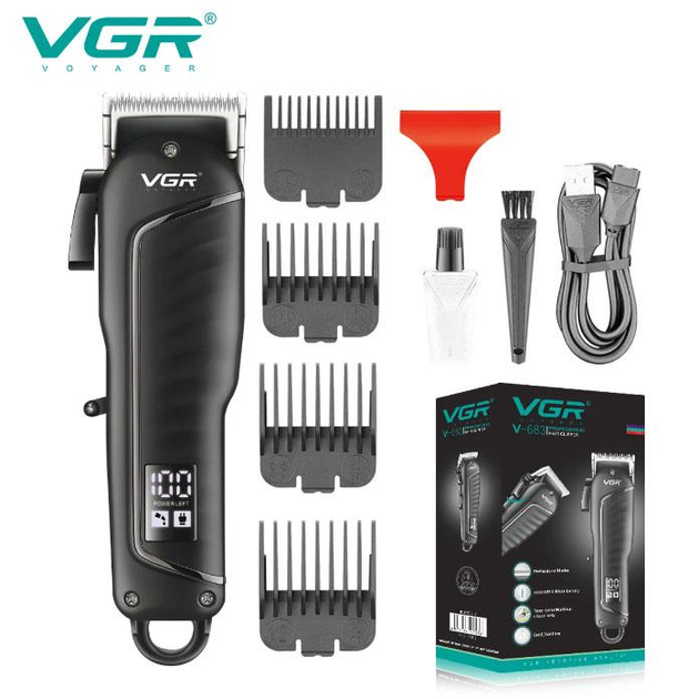 Фото - Машинка для стрижки волосся VGR Професійна акумуляторна   V-683 з LED-дисплеєм і 4 змінними насадками  (3-12 мм)