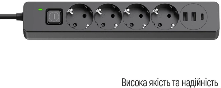 Сетевой фильтр-удлинитель ColorWay 4 розетки/3USB (2USB-A + 1 TYPE-C) (24 Вт) 2 м Black (CW-CHE432PDB) - изображение 6