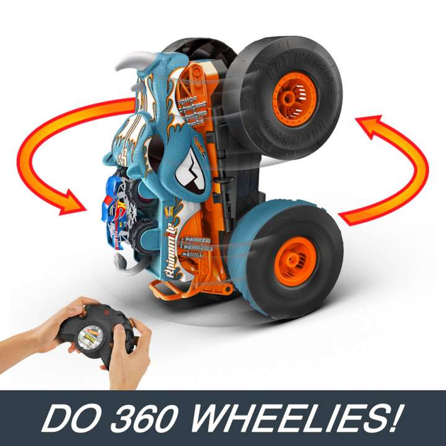 Terenowy pojazd Hot Wheels Monster Trucks Rhinomite Mega Transformacja 1:12/1:64 zdalnie sterowany 2 szt (0194735160990) - obraz 3