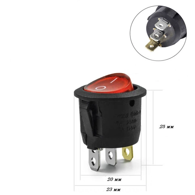 Трьохконтактний круглий перемикач KCD1-105, 250В 6А Red - зображення 2