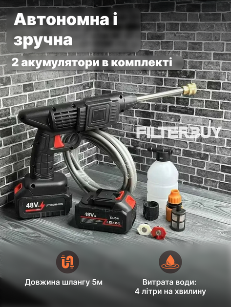 Беспроводная мойка KEIVING высокого давления 48V на 2 аккумулятора / Аккумуляторная минимойка для авто в кейсе - Фото 2 Беспроводная мойка KEIVING высокого давления 48V на 2 аккумулятора / Аккумуляторная минимойка для авто в кейсе - изображение 2