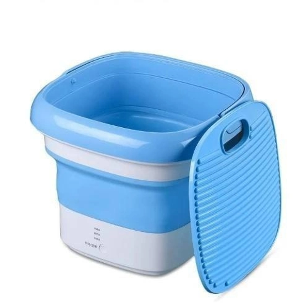 Ультразвуковая портативная складная стиральная машина 2в1 с ведром Mini Folding Washing Machine мини стиралка Синяя - изображение 8