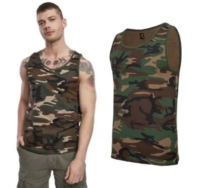 Тактична майка, футболка без рукавів армійська 100% бавовни Brandit Tank Top Woodland 2XL - зображення 2