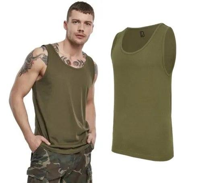Тактическая майка, футболка без рукавов армейская 100% хлопка Brandit Tank Top олива M - изображение 2