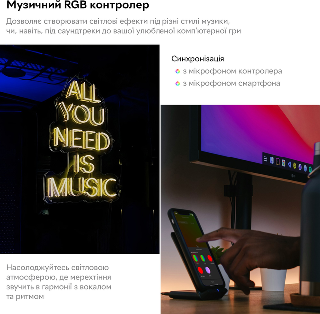 Розумна світлодіодна стрічка RZTK Smart LED 3 USB RGB - зображення 6