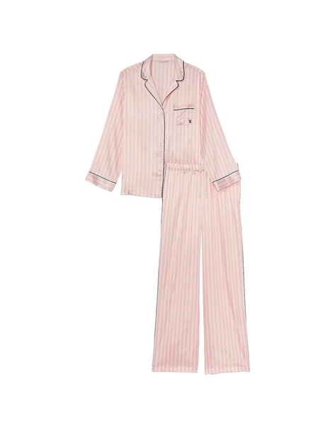 Пижама The Satin Long PJ Set Victoria's Secret Angel Pink Stripe размер M - изображение 6