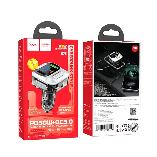 Модулятор Hoco E75 Bravery PD30W+QC3.0 car BT FM transmitter Цвет Синий - Фото 3 Модулятор Hoco E75 Bravery PD30W+QC3.0 car BT FM transmitter Цвет Синий - изображение 3