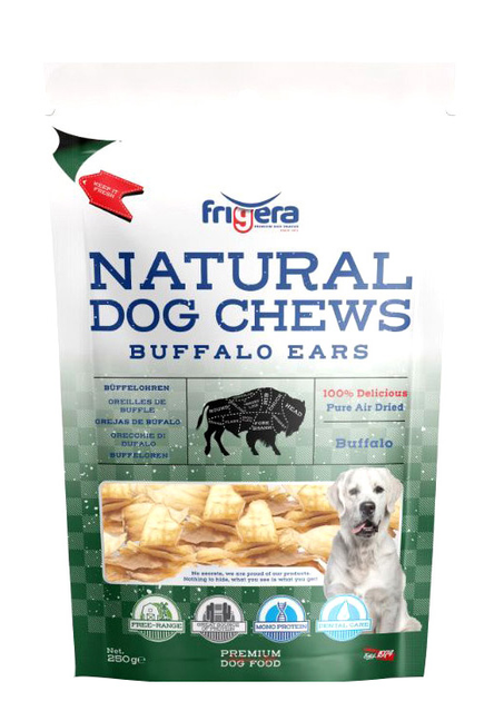 Ласощі для собак Frigera Natural Dog Вуха буйвола 250 г (4022858621950) - зображення 1