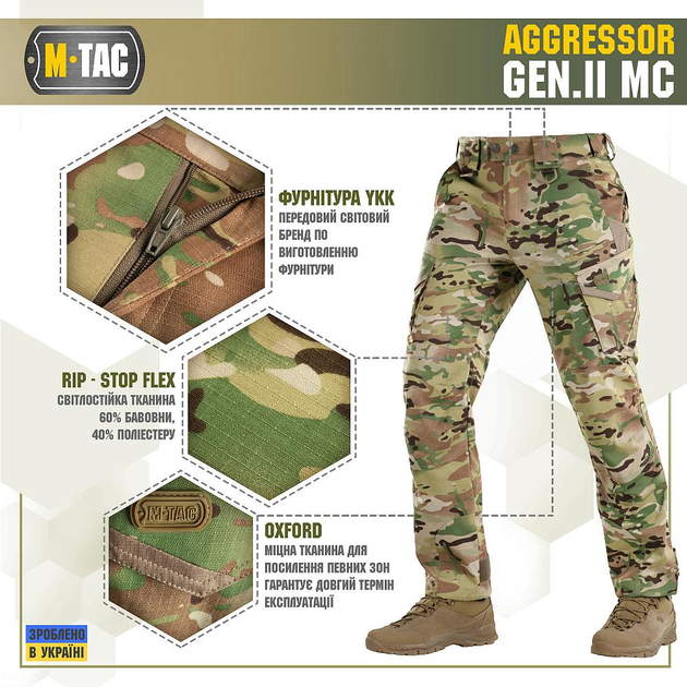 Тактические M-Tac штаны Aggressor Gen.II рип-стоп Multicam мультикам XL/R - изображение 2