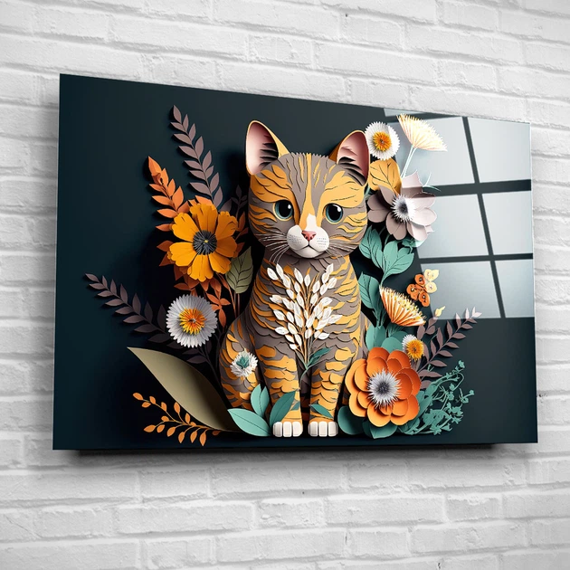 Картина на стекле "Кот оригами" 60х40см - Фото 1 Картина на стекле "Кот оригами" 60х40см - изображение 1