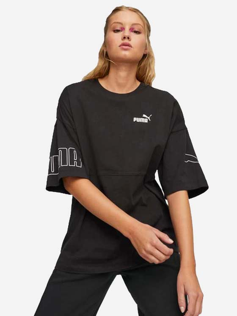 Акція на Футболка бавовняна оверсайз довга жіноча Puma PUMA POWER Colorblock Tee 67363601 S Black від Rozetka