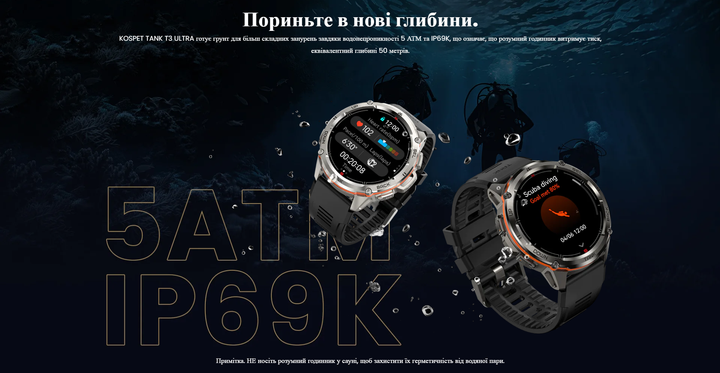 Умные противоударные, тактические смарт часы для военных Kospet Tank T3 Ultra Black с компасом, барометром,GPS, водостойкие - Фото 12 Умные противоударные, тактические смарт часы для военных Kospet Tank T3 Ultra Black с компасом, барометром,GPS, водостойкие - изображение 12