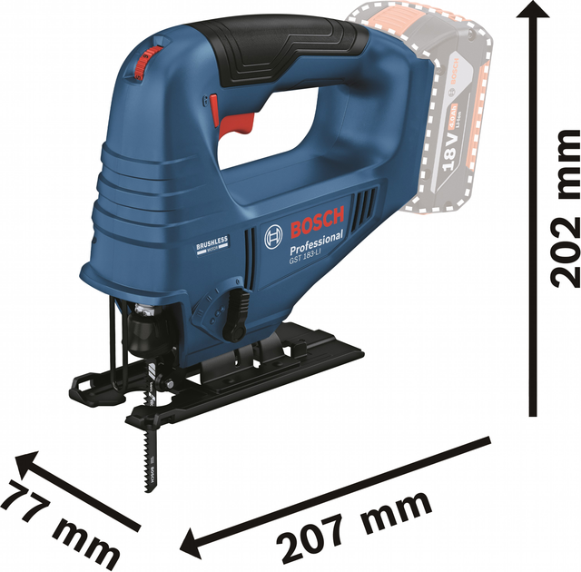 Акумуляторний безщітковий електролобзик Bosch Professional GST 183-LI 1x4.0Ah GAL 18V-20 Carry Case (06015B7022) - зображення 8