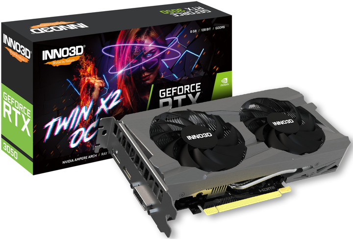 Видеокарта INNO3D PCI-Ex GeForce RTX 3050 Twin X2 OC V2 8GB GDDR6 (128bit) (1552/14000) (DVI-D, DisplayPort, HDMI) (N30502-08D6X-1711VA41) - изображение 2