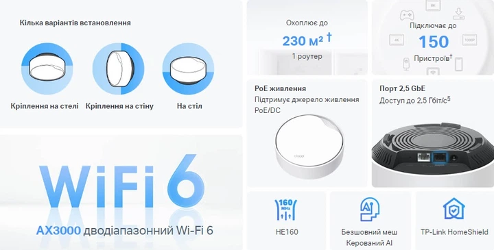 Система WiFi-Mesh Deco X50 AX3000, 1xGE LAN/WAN, 1x2,5GE LAN/WAN, 3мод, PoE TP-Link (teh0017219) - Фото 4 Система WiFi-Mesh Deco X50 AX3000, 1xGE LAN/WAN, 1x2,5GE LAN/WAN, 3мод, PoE TP-Link (teh0017219) - изображение 4
