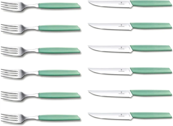 Набор столовых приборов Victorinox Swiss Modern Table Set 12 предметов с ручкой мятного цвета (6.9096.12W41.12) - Фото 2 Набор столовых приборов Victorinox Swiss Modern Table Set 12 предметов с ручкой мятного цвета (6.9096.12W41.12) - изображение 2