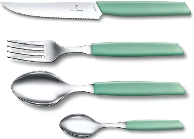 Набор столовых приборов Victorinox Swiss Modern Table Set 24 предмета с ручкой мятного цвета (6.9096.12W41.24) - Фото 2 Набор столовых приборов Victorinox Swiss Modern Table Set 24 предмета с ручкой мятного цвета (6.9096.12W41.24) - изображение 2