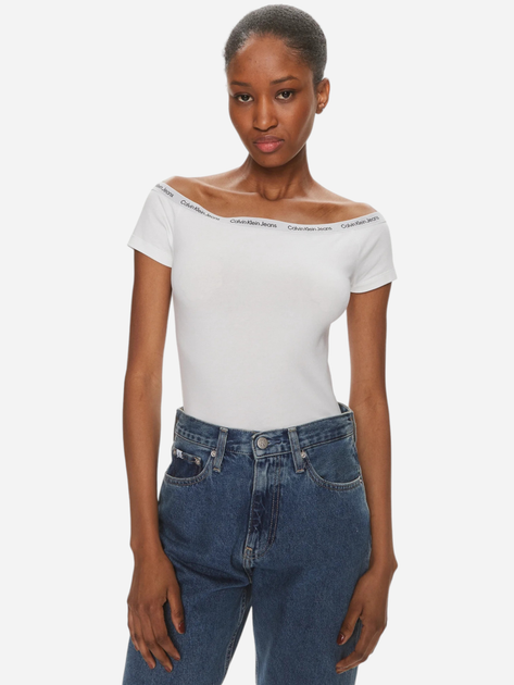 Koszulka damska bawełniana Calvin Klein Jeans J20J223098-YAF L Biała (8720109321999) - obraz 1