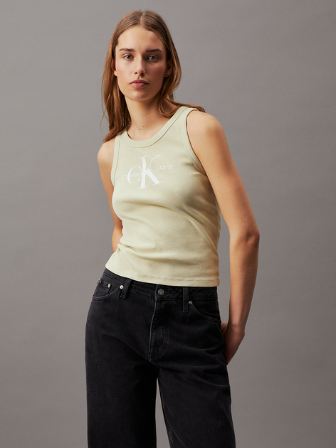 Koszulka na ramiączkach damska Calvin Klein Jeans J20J223160-LFU L Oliwkowa (8720109371819) - obraz 1