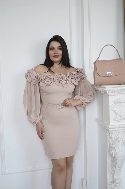 Платье Lipar с открытыми плечами с розами 44 Пудра 3669 - Фото 1 Платье Lipar с открытыми плечами с розами 44 Пудра 3669 - изображение 1