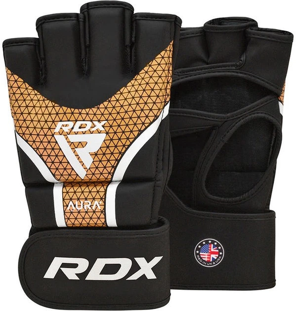 Перчатки для ММА RDX AURA PLUS T-17 M капа в комплекте Black/Golden (GGR-T17BGL-M+) - изображение 2