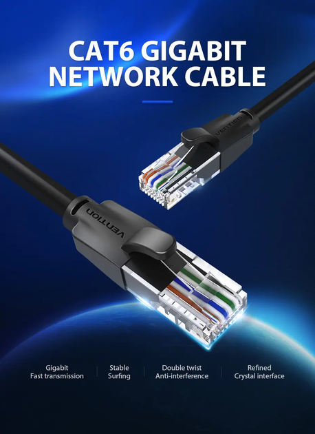 Интернет кабель Vention Cat.6 UTP Ethernet сетевой шнур патч-корд 1000 Мбит/с 250 МГц 15 м Black (IBEBN) - Фото 6 Интернет кабель Vention Cat.6 UTP Ethernet сетевой шнур патч-корд 1000 Мбит/с 250 МГц 15 м Black (IBEBN) - изображение 6