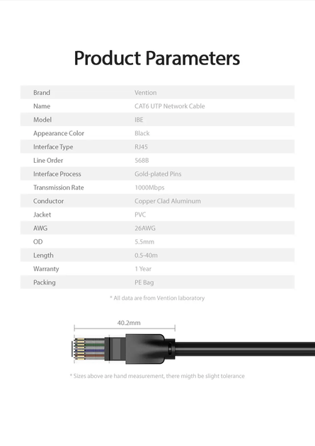 Интернет кабель Vention Cat.6 UTP Ethernet сетевой шнур патч-корд 1000 Мбит/с 250 МГц 15 м Black (IBEBN) - Фото 10 Интернет кабель Vention Cat.6 UTP Ethernet сетевой шнур патч-корд 1000 Мбит/с 250 МГц 15 м Black (IBEBN) - изображение 10