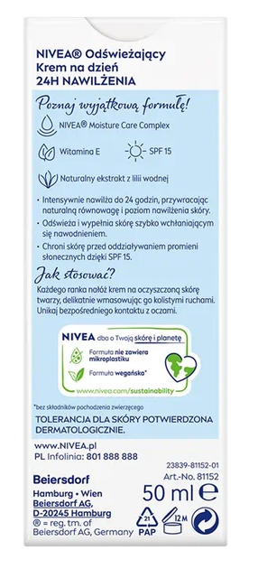 Денний крем NIVEA Освіжаючий Інтенсивне зволоження 24 години SPF 15 50 мл (4005900935267) - зображення 3