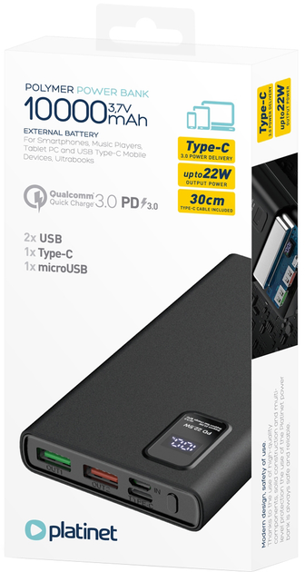 УМБ Platinet 10000 mAh Black (PMPB10WQC726B) - зображення 3