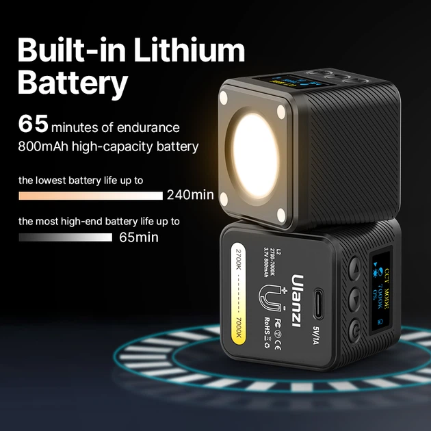 Беспроводной накамерный свет Ulanzi Vijim L2 Bi-Color COB 5W 800mAh IP68 для видеосъемки (8D03966BD3A5) - изображение 18