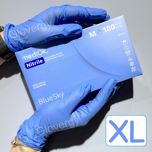 Рукавички нітрилові Mediok Blue Sky розмір XL блакитні 100 шт - зображення 1