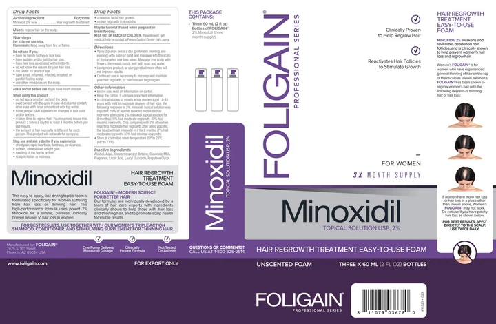 Піна Foligain Minoxidil (міноксидил) від випадіння та для росту волосся з 2% міноксидилом для жінок (1фл. - 60мл.) - зображення 2