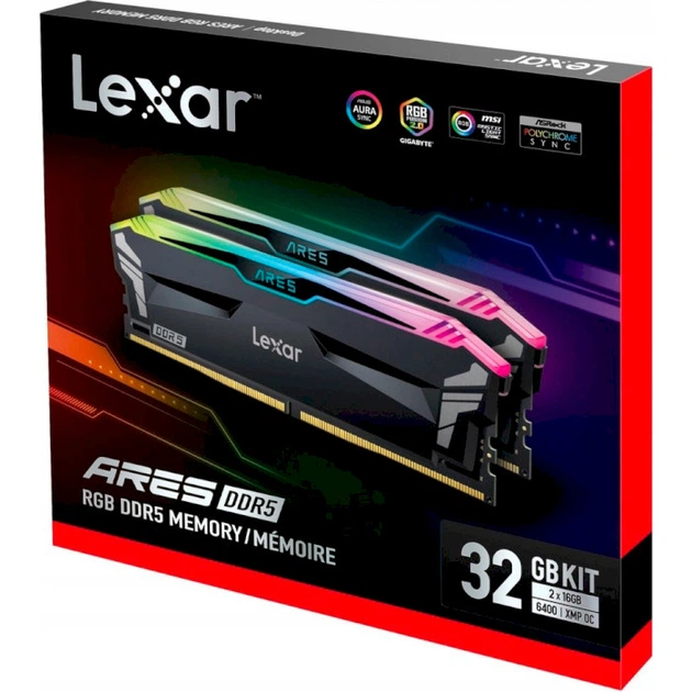 Оперативная память DDR5 32 Gb (6400 MHz) (Kit 16 Gb x 2) Lexar Ares RGB Black (LD5EU016G-R6400GDLA) - изображение 4