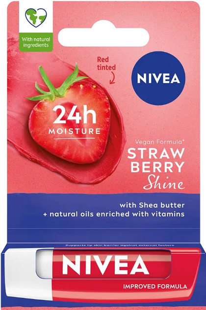 Pomadka do ust Nivea Strawberry Shine pielęgnująca 4.8 g (9005800362977) - obraz 1