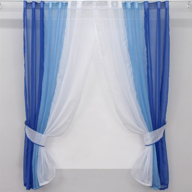 Акція на Кухонна штора VR-Textil № 054к на карниз 2-3 м 400х170 см Синя з блакитним та білим (50-055) від Rozetka