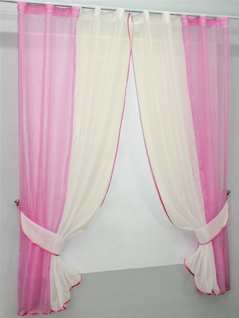 Комплект кухонних штор VR-Textil № 017к з підв'язками на карниз 1 - 1.5 м 265х170 см Рожевий з бежевим (50-008) - зображення 2