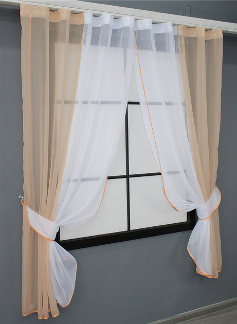 Комплект кухонних штор VR-Textil № 017к з підв'язками на карниз 1 - 1.5 м 265х170 см Персиковий з білим (50-006) - зображення 2