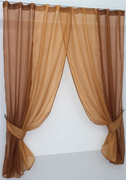 Комплект кухонних штор VR-Textil № 017к з підв'язками на карниз 1 - 1.5 м 265х170 см Коричневий з кавовим (50-399) - зображення 2