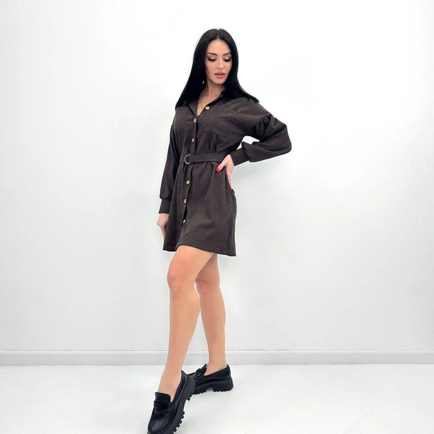 Вельветова сукня з широкими рукавами Fashion 42/44 шоколадний - зображення 2
