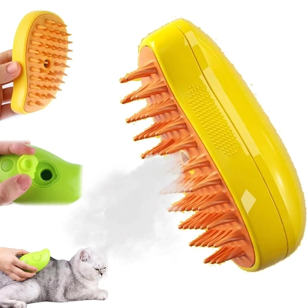 Паровая щетка массажер спрей 3 в 1 Pet Spray Massage Brush для вычесывания собак и кошек с паровым распылителем Желтая (D-2019091630) - изображение 2