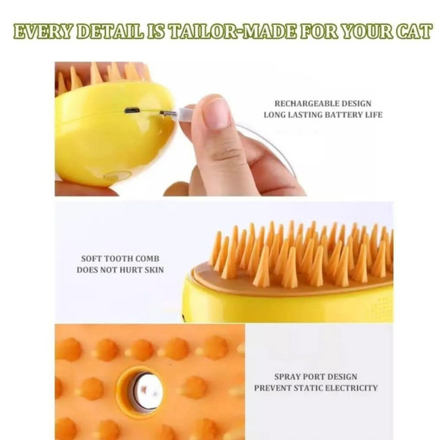 Паровая щетка массажер спрей 3 в 1 Pet Spray Massage Brush для вычесывания собак и кошек с паровым распылителем Желтая (D-2019091630) - изображение 7