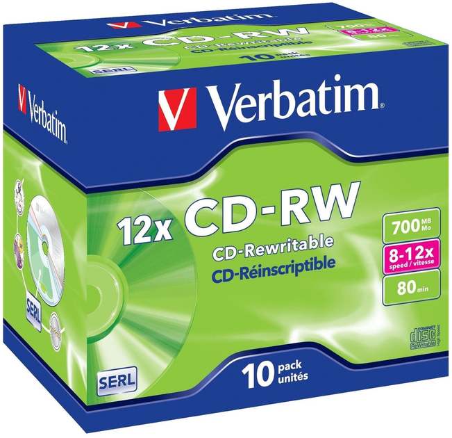 Dyski Verbatim CD-RW 700MB 12x Scratch Resistant Jewel Case 10 szt (0023942431480) - obraz 1