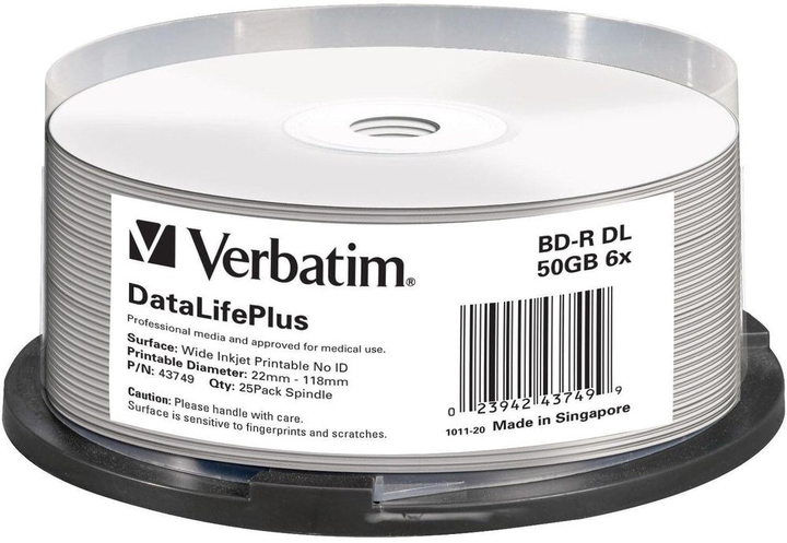 Диски Verbatim BD-R DL 50GB 6x Wide Printable Brand spindle 25 шт (0023942437499) - зображення 1