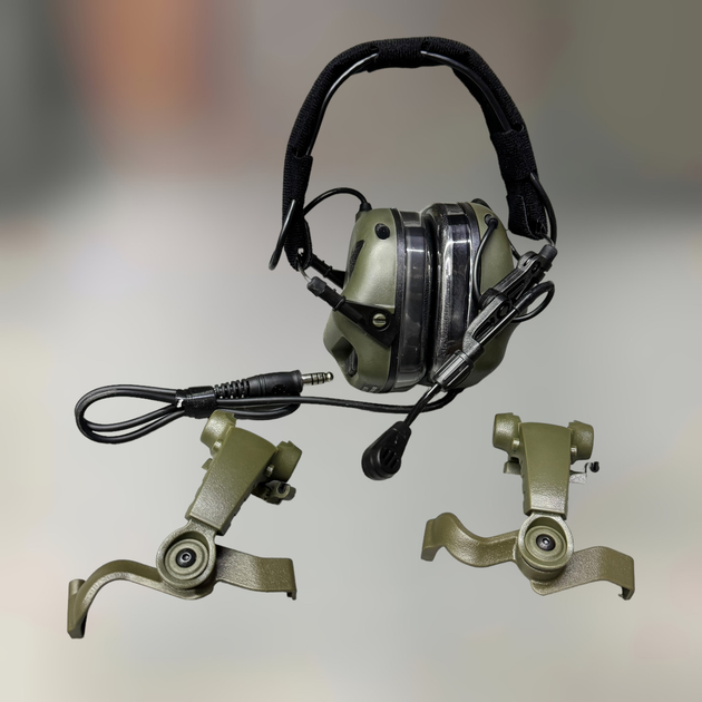 Навушники тактичні Earmor M32X MOD4, активні, з кріпленням на шолом та оголов'ям, колір Олива - зображення 1