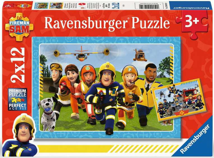 Puzzle Ravensburger Fireman Sam Rescuers are coming 2 x 12 elementów (4005555010319) - obraz 1