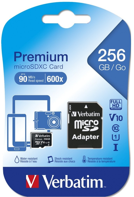 Karta pamięci Verbatim Micro SDXC 256GB Class 10 + SD Adapter (0023942440871) - obraz 1