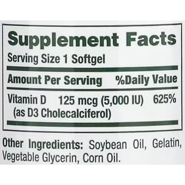 Вітамін D Nature's Bounty Vitamin D3 125 mcg (5000 IU) 150 Caps - зображення 2