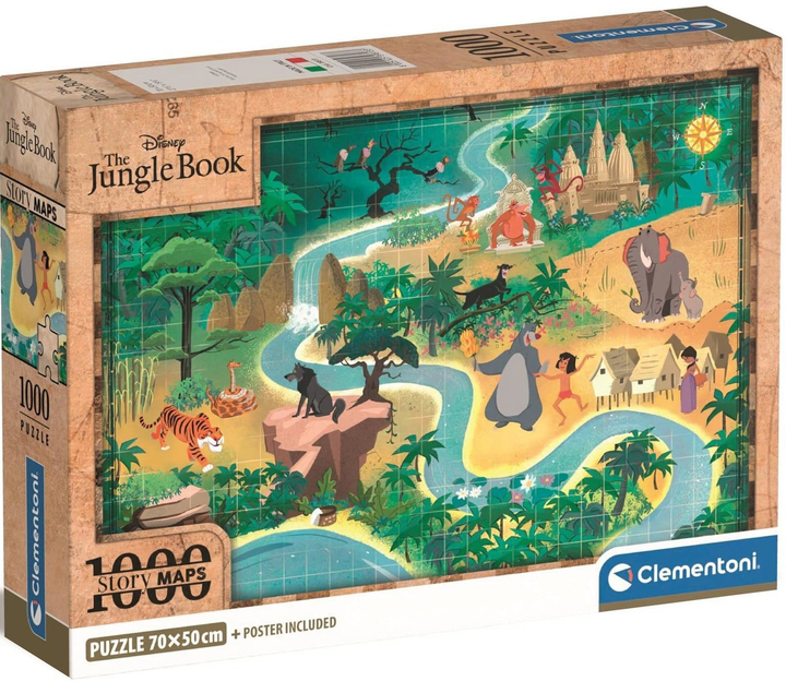 Пазл Clementoni Story Maps Пазл Disney Jungle Book + Poster 1000 елементів (8005125398133) - зображення 1