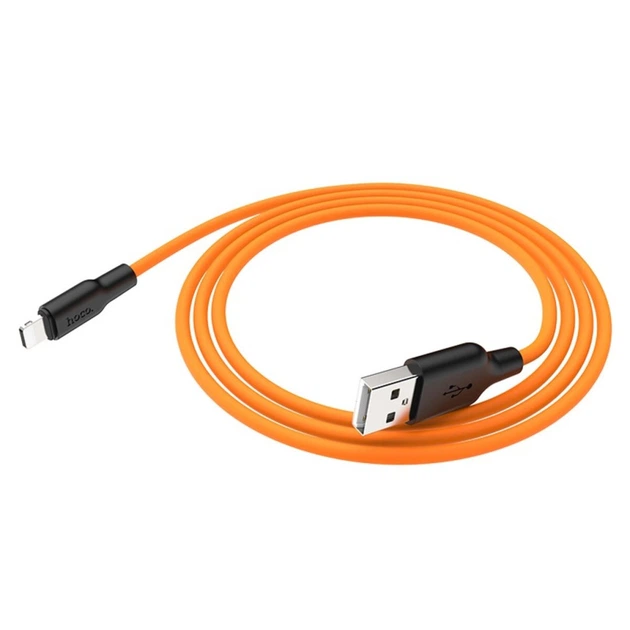 Кабель HOCO X21 Plus USB to iP 2.4A, 1m, silicone, silicone connectors, Black+Orange (6931474711854) - зображення 4